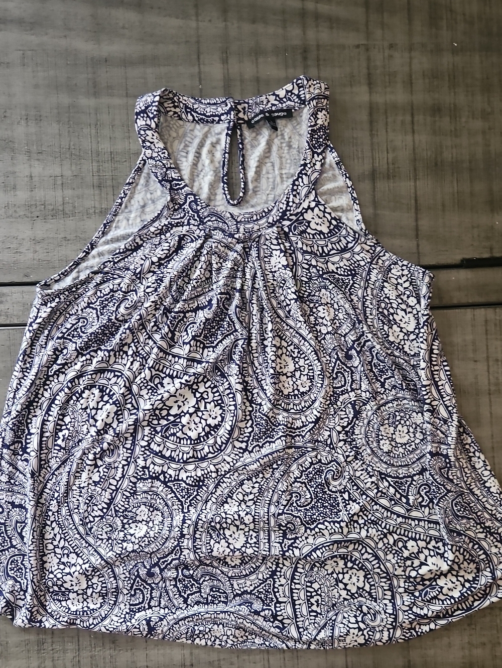 Cable & Gauge Navy and White Paisley Racerback Tank